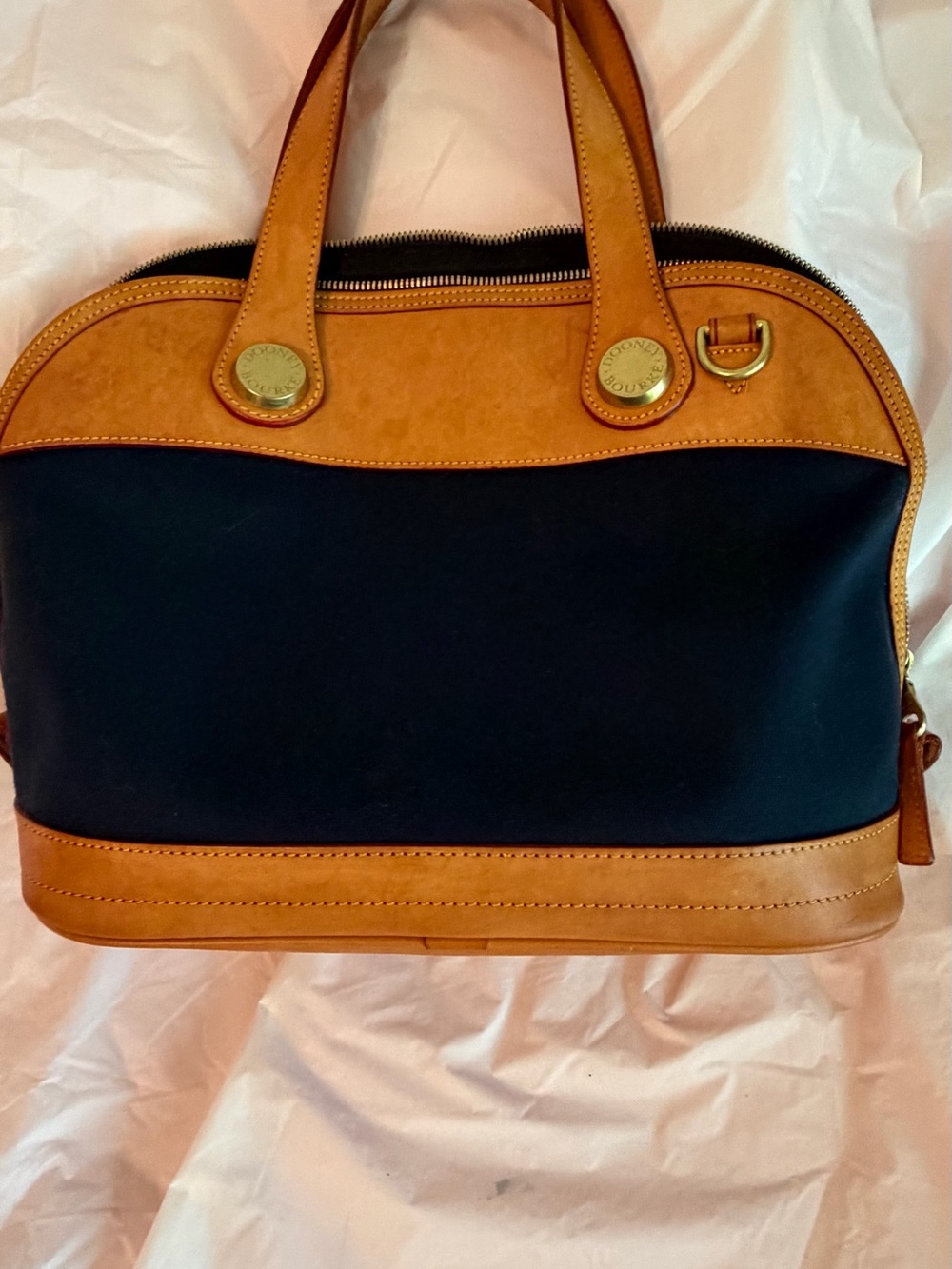Dooney & Bourke Navy and Tan Leather-Trim Satchel